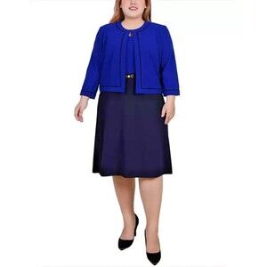 NY Collection Women's Plus Size 3/4 Sleeve Dress 2 Piece Set Royal Blue 18W
